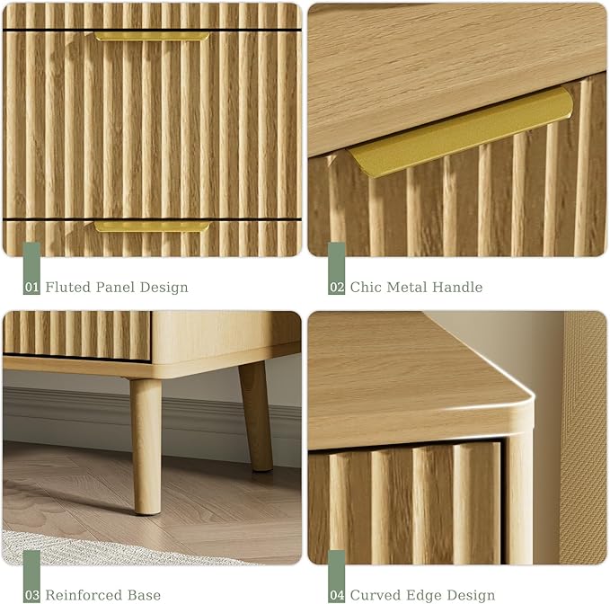 LYNSOM 55" Wide Fluted Dresser for Bedroom with 7 Drawer, Modern Chest of Drawers with Curved Profile Design and Metal Handles, Wood Dresser TV Stand & Storage Organizer for Living Room, Oak