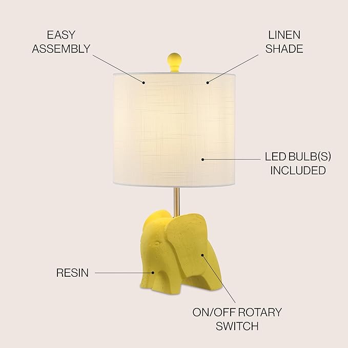 JONATHAN Y JYL1143C Koda 17.5" Eclectic Southwestern Resin/Iron Elephant LED Table Lamp Global, Transitional, Rustic, Office, Living Room, Dining Room, Bedroom, Hallway, Foyer, Yellow
