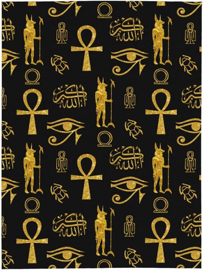 Ancient Egyptian Ankh Cross Gold Allahu Akbar Anubis Blankets for Mens Womens Boys Girls Gifts 50X40 Inches Ultra-Soft Warm Lightweight Bedding Throw for Bed, Sofa, Couch