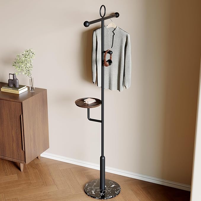 Coat rack freestanding Metal coat rack stand with round storage tray & Marble Base for Bags Hats Scarfs Purses Coat Hanger Stand Coat Tree for Home Office Hall Entryway