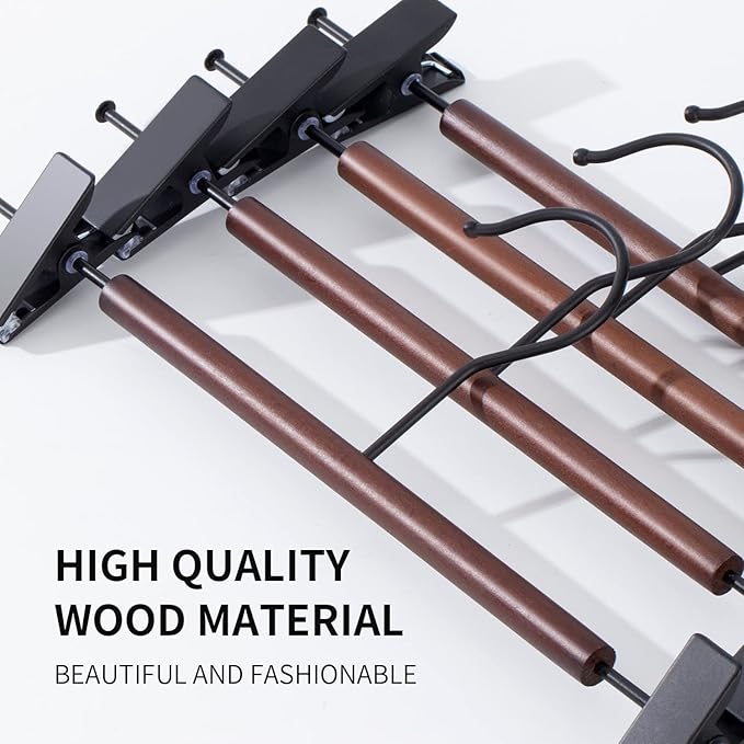 Wooden Pants Hangers with Clips 20 Pack Adjustable Wood Skirt Hangers for Women Space Saving Clothes Hanger Jeans Trousers Hanger for Closet Non Slip,Brown