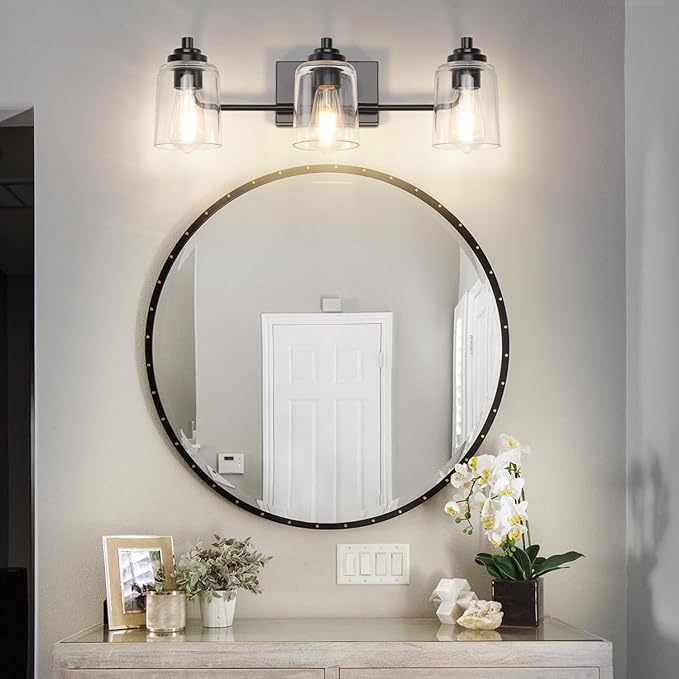 SOLFART 3 Lights Bathroom Light Fixtures Over Mirror Black Vanity Lights for Bathroom Wall Lights for Bathroom Matte Black Mirror Light