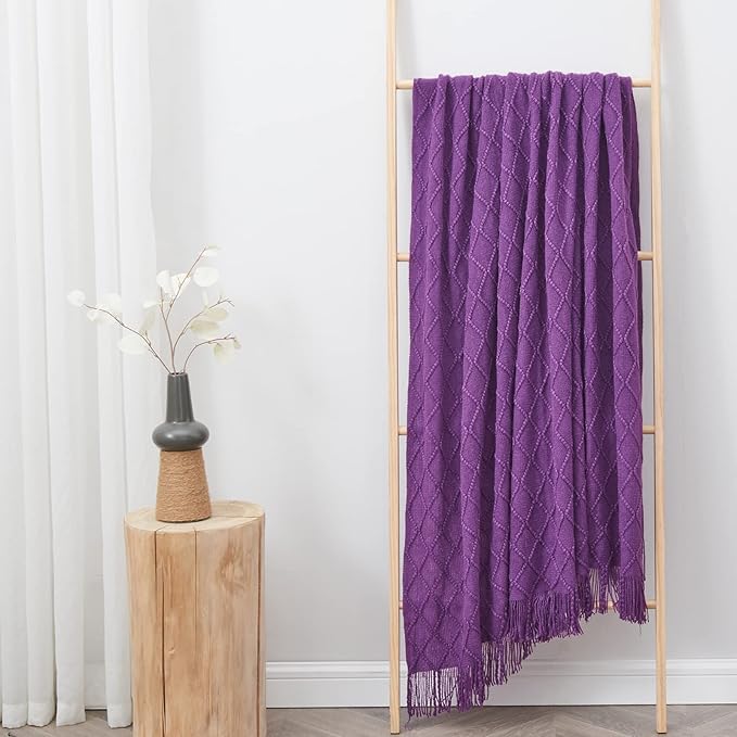 inhand Valentine's Day Gifts Throw Blanket Purple for Couch, Soft Living Room Home Decor Twin Size Knitted Blanket, Outdoor Lightweight Breathable Summer Blanket, Farmhouse Woven Decorative, 60"x80"