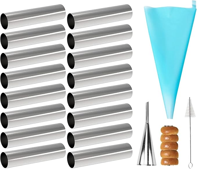 19 Pcs Cannoli Tubes Kits, Stainless Steel Cannoli Tubes Molds, 4.7 Inch Cannoli Forms Non-stick Cream Horn Molds for Danish Pastry Lady Lock Form, Cream Roll, Croissant