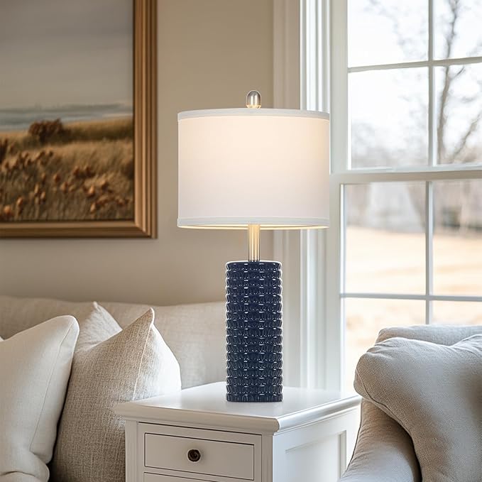 24.5" Modern Ceramic Table Lamp Set of 2 for Living Room Blue Desk Lamps for Bedroom Farmhouse Bedside Nightstand Bedside Lamp End Table Lamps Blue