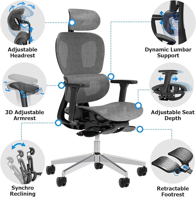 Ergonomic Mesh Office Chair with 3D Adjustable Armrest,High Back Desk Computer Chair Ergo3d Ergonomic Chairs with Wheels for Home & Office Darkgrey