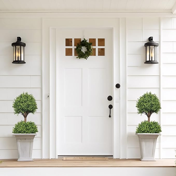 THE BLOOM TIMES 40" Tall Artificial Boxwood Double Ball Topiary Trees, UV Resistant Large Fake Potted Plants for Outdoor Planter, Realistic Faux Bushes Shrubs for Front Porch Outside Decor Set of 2
