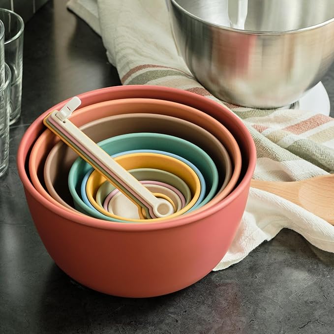 Bamboozle Astrik Mega Baking Bundle| 5 Piece Mixing Bowl Set | Measuring Cups and Spoons | Silicone Lid Set | Cooking and Meal Prep | Dishwasher Safe | Microwave Safe | Desert Bloom