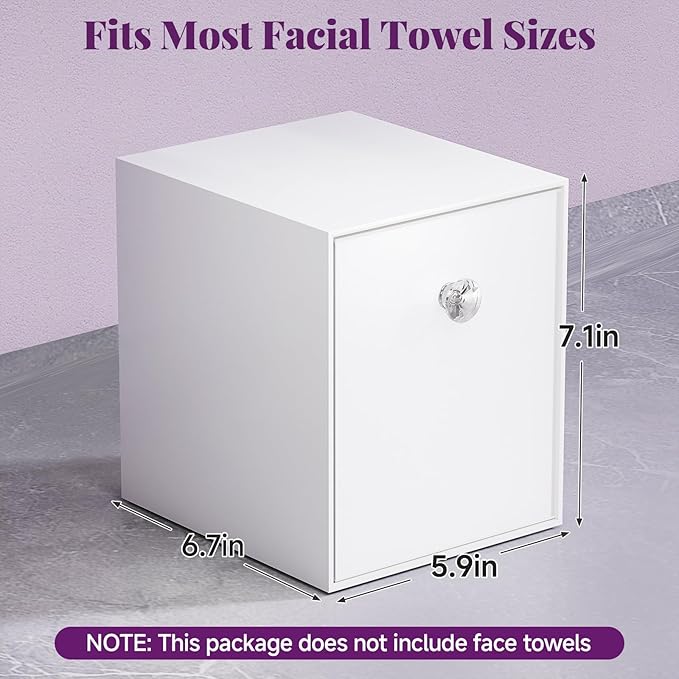 Delamu Disposable Facial Towels Storage Box - Stackable Acrylic Organizer Compatible with Clean Skin Club Towel XL, Bathroom Vanity, Dresser Holder, Dustproof Multipurpose for Makeup, Skincare,White
