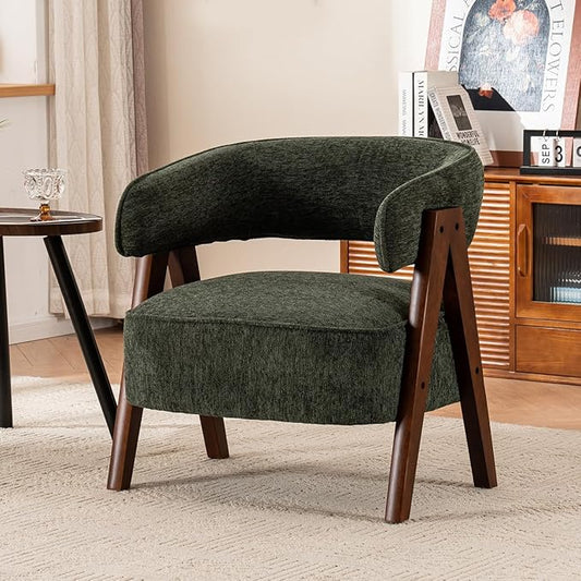 Kidol & Shellder Mid Century Accent Chair Comfy Fabric Modern Accent Chairs Upholstered Lounge Reading Armchair with Thicken Seat Cushion Wood Frame for Living Room,Bedroom, Reading Room （Green）