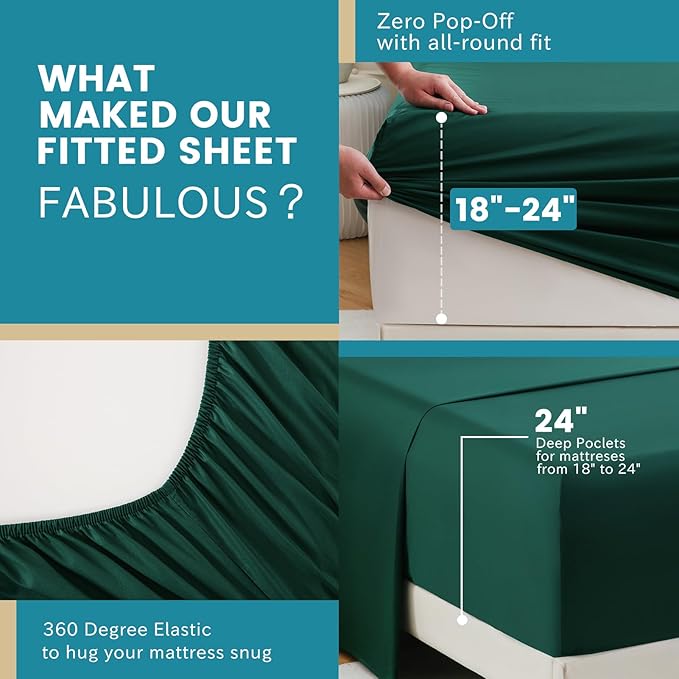 Bedlifes California King Sheet Set, Extra Deep Pocket 18-24 Inches, 1000Thread Count 100% Egyptian Cotton, Soft and Breathable 4-Piece,Dark Green