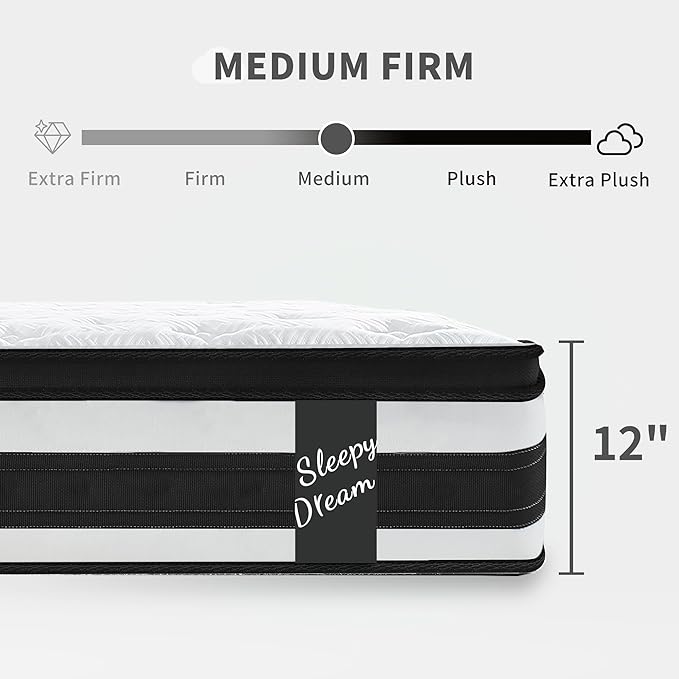 12 Inch Memory Foam Mattress,Full Size Plush Hybrid Mattress,Cooling Knitted Cover & Pocket Spring,Breathable & Motion Isolating,Pressure Relief, Certified Foams Fabric,Bed in a Box,Tranquilo Core