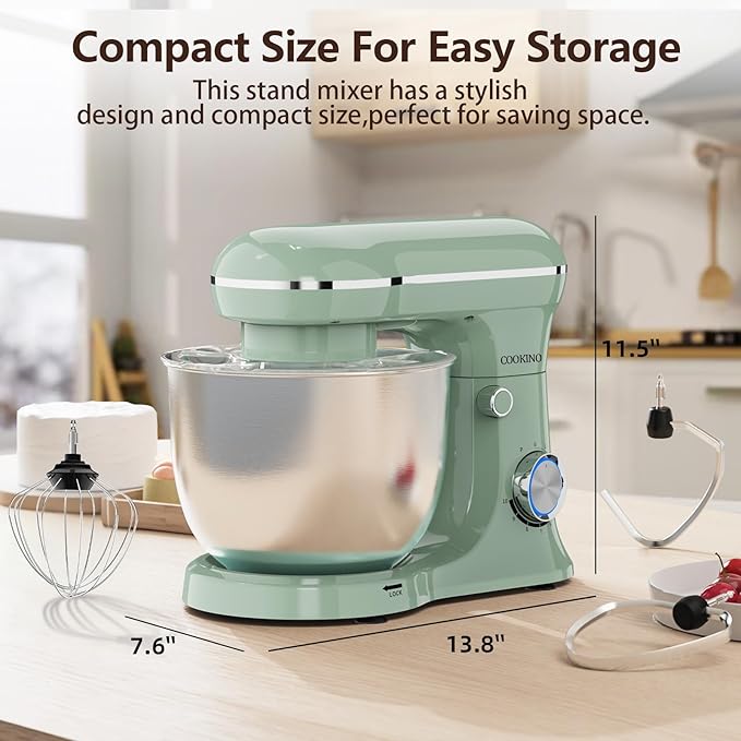 Electric Stand Mixer,10 Speeds Tilt-Head Food Mixer, 3-IN-1 Kitchen Mixer for Daily Cooks with Dishwasher-Safe 6QT Bowl,Dough Hook, Beater, Whisk (Agave Green)