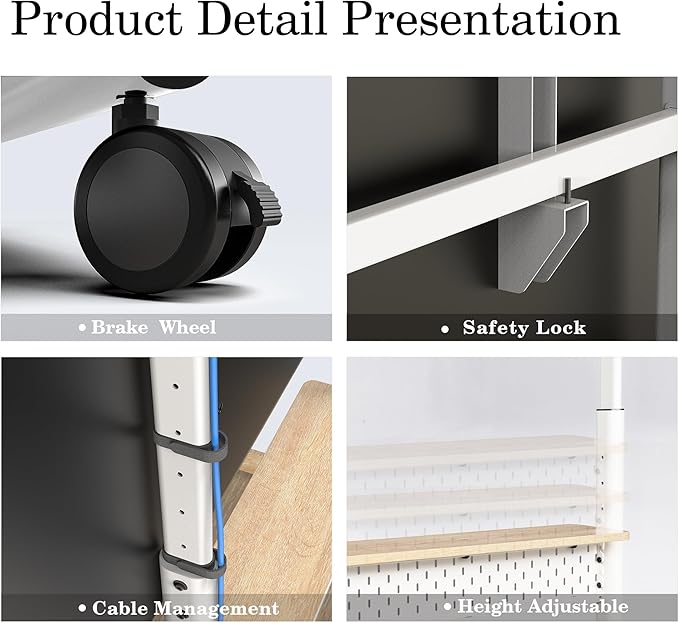 FITUEYES Rolling TV Stand Mount for 70 to 100 Large TV Screens，Mobile TV Floor Stand on Wheels with Ample Storage Pegboard & Wooden Shelf, Rolling TV Cart Hold up to 176 lbs, Max VESA 850 x 600