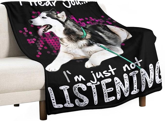Husky Dog Blanket - Funny Throw Blanket for Kids & Adults, Soft Warm Cozy Fleece, 40"x50"