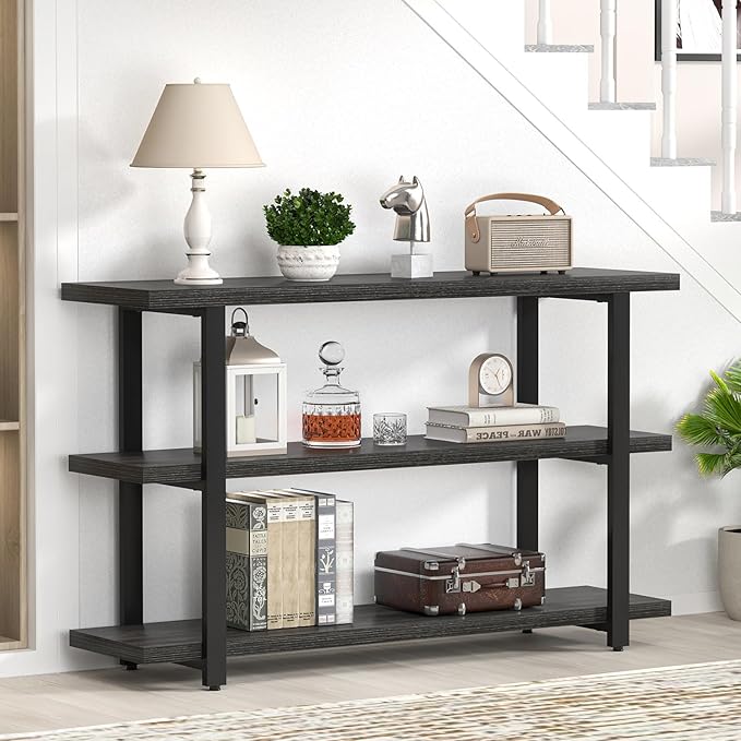 FOLUBAN Entryway Table, Wood Sofa Table with Storage Shelves for Living Room, Modern Console Table for Hallway, Entrance, or Behind Couch, Dark Gray, 47 Inch