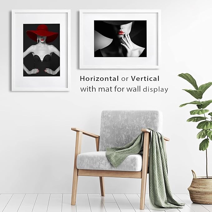 Egofine A2 Solid Wood Picture Frame, Made of Solid Wood Covered by Plexiglass A3 with Mat 16.5 x 23.4 without Mat, Poster Frame for Wall Mounting Hanging Photo Frame Vertically or Horizontally, White