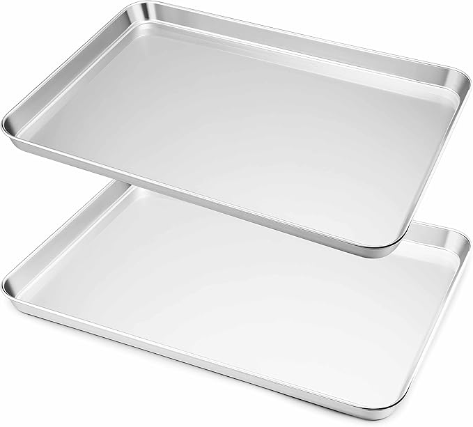 Herogo Nonstick Stainless Steel Baking Sheet Pan Set, 17×13×1 Inch Rectangle Cookie Sheet Bakeware Set for Oven, 2 Pack Multipurpose Kitchen Cookware, Non Toxic & Heavy Duty & Easy Clean-Extra Large