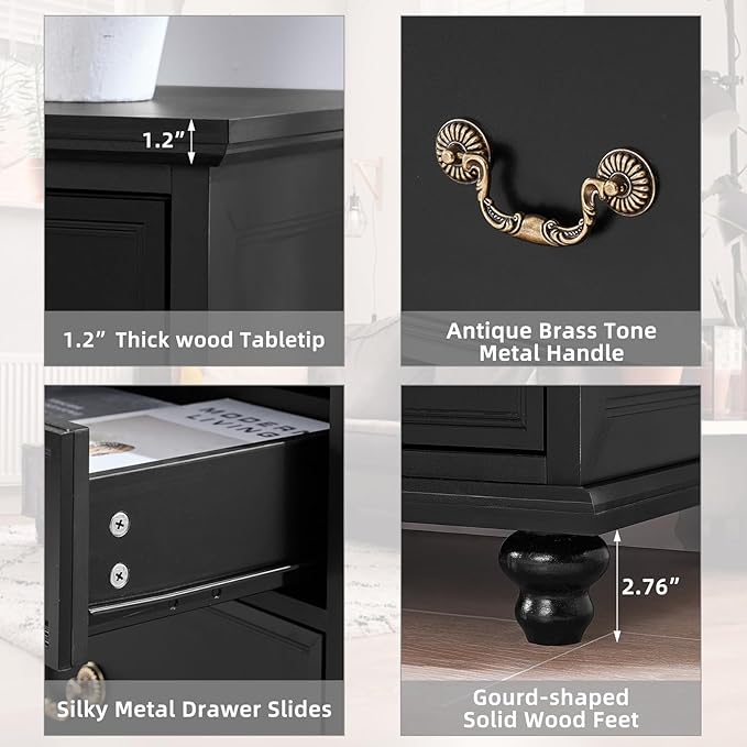 Farmhouse 54" 7 Drawers Dresser for Bedroom, Wide Chest of Drawers w/ 4 Wooden Legs, Vintage Large Closet Storage Dressers Organizer for Hallway, Wood Rustic TV Stand for Living Room, Black