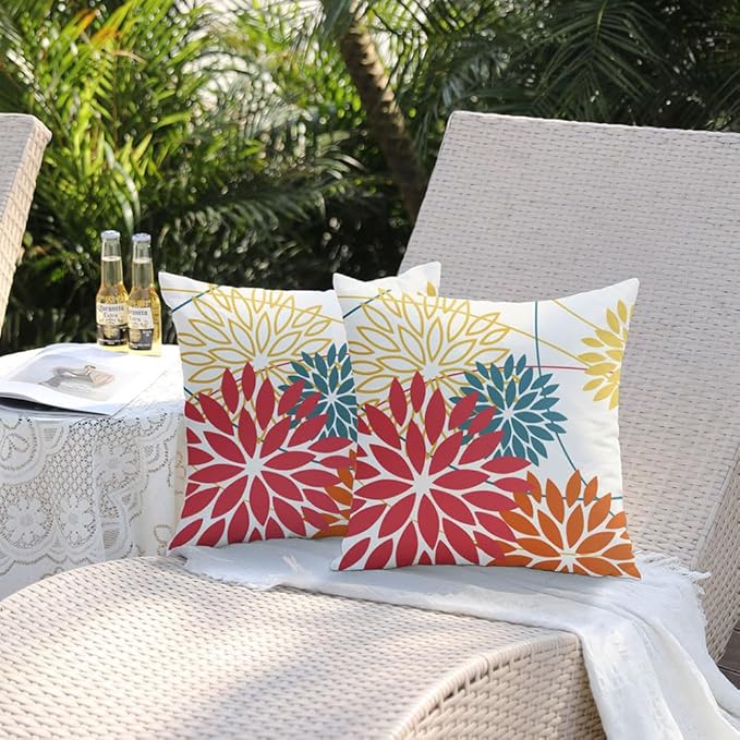 Pink and Orange Floral Pillow Covers 20x20 Set of 2 Fall Outdoor Waterproof Decorative Throw Pillows Valentines Pillowcovers Polyester Cushion Case Decor for Couch Patio Funiture Garden Porch 01R20