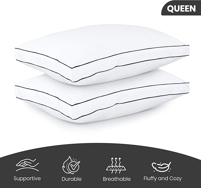 Utopia Bedding Bed Pillows for Sleeping Queen Size (Navy/White), Set of 2, Cooling Hotel Quality, Gusseted Pillow for Back, Stomach or Side Sleepers