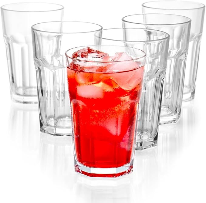 Red Co. Set of 6 Clear Glass 14 Fl Oz Drinking Highball Tumblers for Water, Juice, Beer, Cocktails