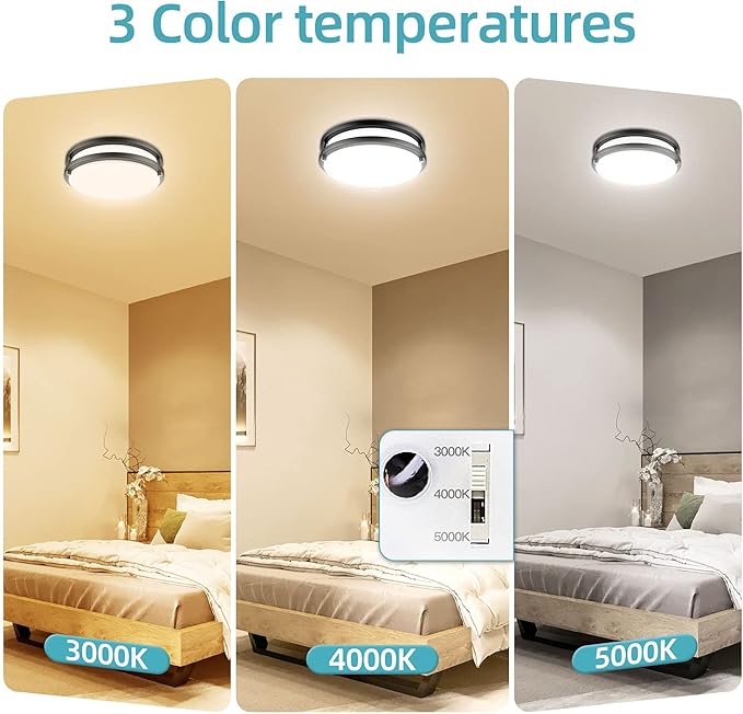 Bilrect Flush Mount Ceiling Light, 10 inch Ceiling Light Fixture Dimmable,18W [160W Equiv] 1600lm, 3000K/4000K/5000K Bedroom Ceiling Lights for Kitchen, Hallway, Bathroom, Offices