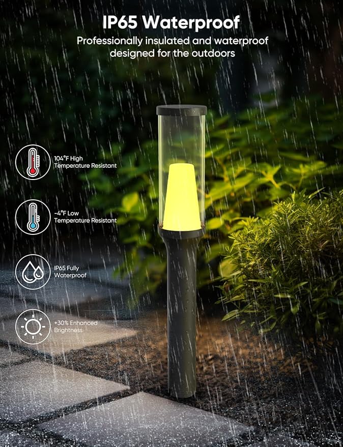Pathway Lights Outdoor 800LM, RGBCW Low Voltage Landscape Lighting, Smart APP and Alexa Control, IP65 Waterproof, Color Changing Walkway Lights for Garden, Yard, Patio, Christmas, 4 Pack