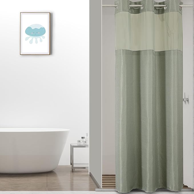 Colorful Star Small Stall Waffle Weave Shower Curtains, 256GSM Heavy Duty Shower Curtain with Snap in Fabric Liner, Hotel Style No Hook Waterproof Bathroom Curtain Set, 36 x 75 Inch, Sage Green