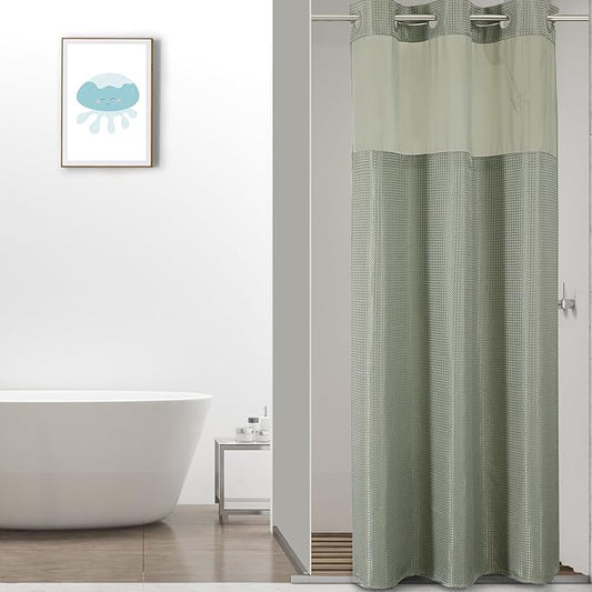 Colorful Star Small Stall Waffle Weave Shower Curtains, 256GSM Heavy Duty Shower Curtain with Snap in Fabric Liner, Hotel Style No Hook Waterproof Bathroom Curtain Set, 36 x 75 Inch, Sage Green