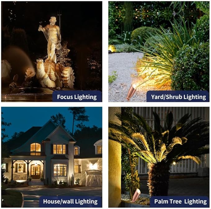 Brass Landscape Lighting - Low Voltage Spotlights Outdoor LED, 12V Wired Uplights, Waterproof Spot Lights, Copper for Outside Trees with 5W 4000K Natural White MR16 Bulb (4 Pack)