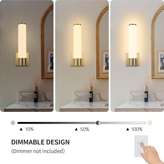 Kalium 14in Modern Wall Sconces, Dimmable Bathroom Vanity Lights,3000K Warm White LED Indoor Sconces Lighting for Bathroom, Stairs, Living Room, Bedroom. Hardwired.