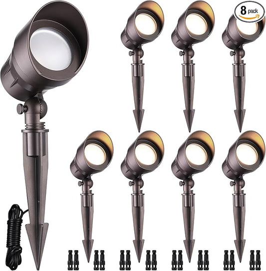 LEONLITE 8-Pack Low Voltage LED Landscape Spotlight, 5W 12V Pathway Lights Outdoor, CRI90, Aluminum Spot Lights for Garden, ETL Listed, IP65 Waterproof, 3000K Warm White, Oil Rubbed Bronze