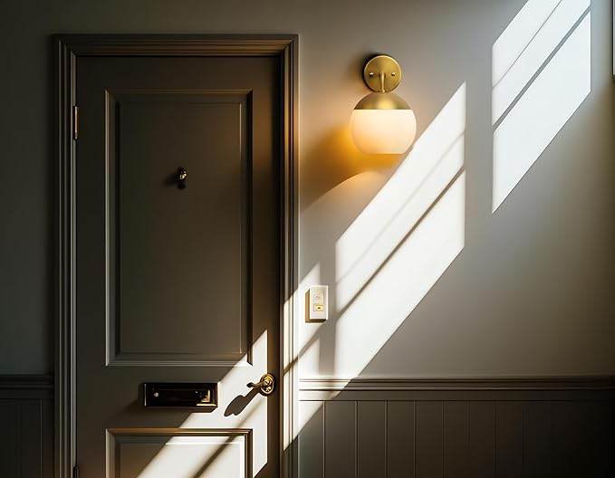 Modern Glass Wall Sconce with Frosted Globe Lampshade, Metal Base Industrial Wall Light Fixture, Indoor Wall Mounted Lamp for Vanity Bathroom Bedroom Living Room