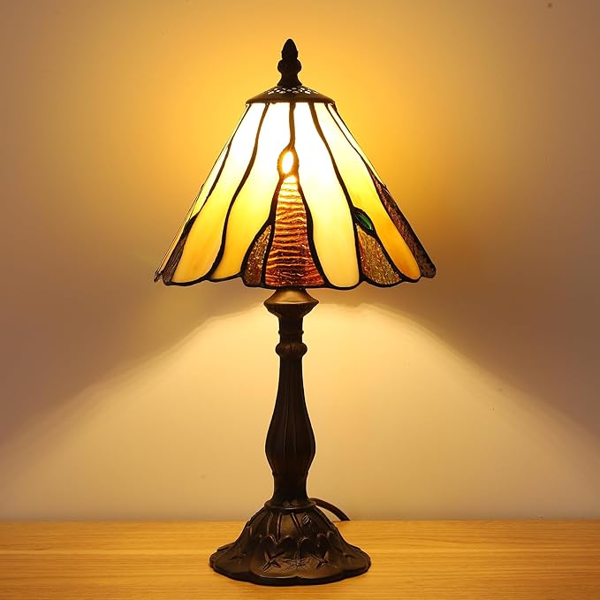 Tiffany Style Table Lamp for Living Room 3 Color-Temperature Stained Glass Small Table Lamps for Bedroom 8.5X8.5X15 Inch Bedside Nightstand Lamp Home Office Farmhouse Desk Lamp W/LED Bulb