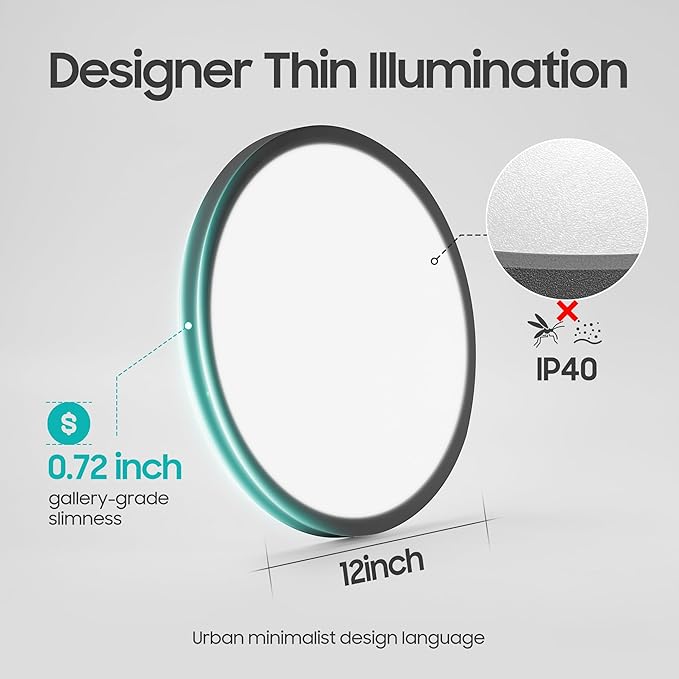 6 Pack 15.8 Inch LED Flush Mount Ceiling Light, 32W 3520LM 5 CCT Selectable (2700K-6500K), Dimmable Ultra-Thin Round Fixture for Kitchen Bedroom Laundry Hallway, Black