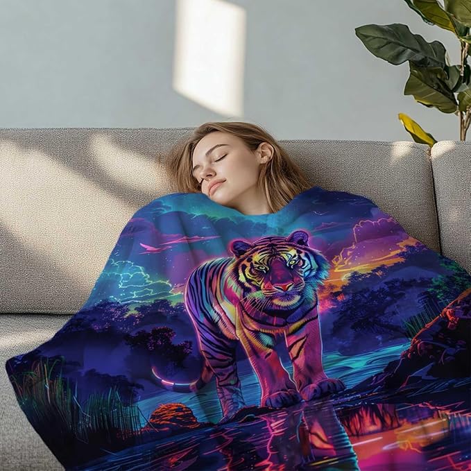 Tiger Throw Blanket for Men Women, Wild Animal Print Throw Gift for Men and Women, Soft Fleece for Bedrooms, and Living Room Decor, 50x60 Inches
