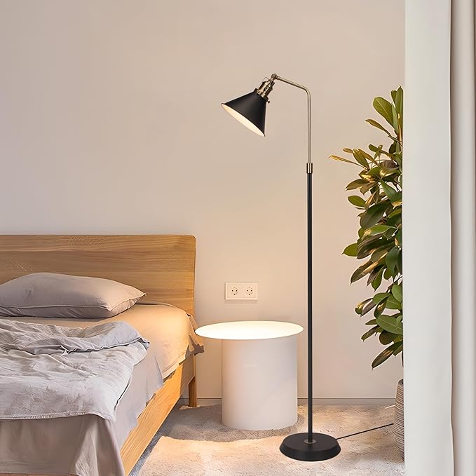 Industrial Floor Lamp, 58'' Black Floor Lamp Design, Adjustable Head Vintage Metal Standing, Tall Simple Corner Lamp, Floor Lamps for Living Room, Bedroom, Office, Couch