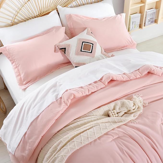 weigelia Twin Comforter Set 5 Pieces Pink Comforter Set Soft Blush Pink Bed Set Twin Bedding Set for Girls with Comforters, Flat & Fitted Sheets, Pillowcases & Shams