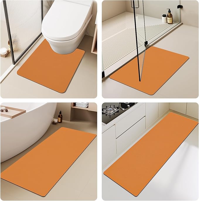 Bathroom Mat Quick Dry, Bathroom Rugs Non Slip Washable Thin Absorbent Bath Mat Fits Under Door Bathroom Floor Mat Perfect for Bath, Shower, or Sink 16"x24" Orange