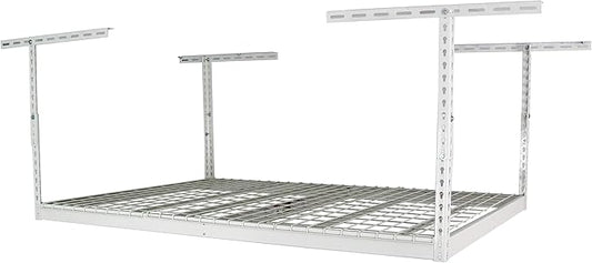 SafeRacks 4x6 Overhead Garage Storage Rack - Height Adjustable Steel Overhead Storage Rack - 500 Pound Weight Capacity (White, 24"-45")