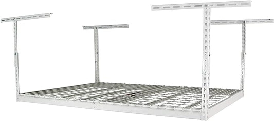 SafeRacks 4x6 Overhead Garage Storage Rack - Height Adjustable Steel Overhead Storage Rack - 500 Pound Weight Capacity (White, 18"-33")