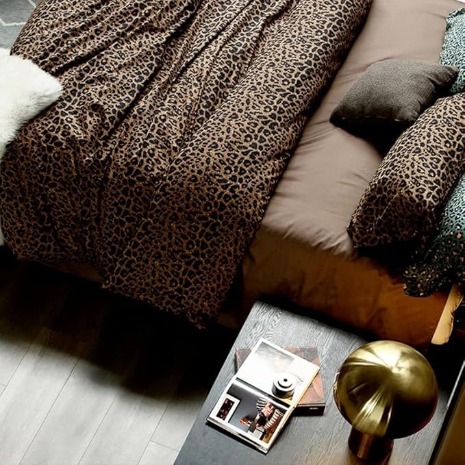 mixinni Animal Cheetah Comforter Set King 3 Pieces Leopard Print Comforter Sexy Soft Fluffy Brown/Black Floral Printed Pattern Bed Set with 2 Pillowcases for All Season-King Size