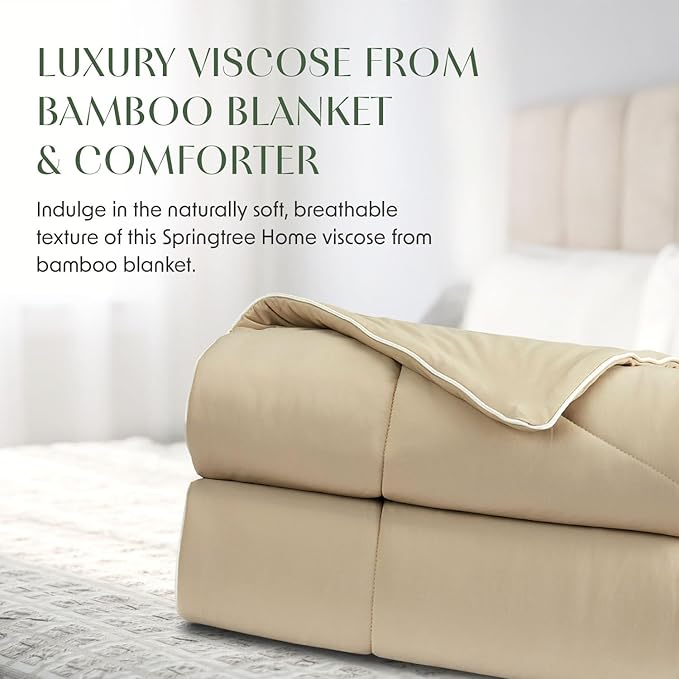 Springtree Home Luxury Viscose from Bamboo Blanket & Comforter | Viscose from Bamboo Twin Size Blanket- 60" x 90" | Cooling Blanket & Comforter | Breathable & Lightweight | Twin - Oxford Tan
