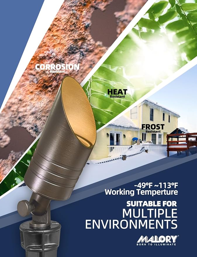 MALORY Low Voltage Spot Lights Without Bulb,12V Brass Outdoor LED Landscape Lighting,Waterproof Spot Uplight for Garden,Patio and Yard (S05-Bronze, 1-Pack Without Bulb)