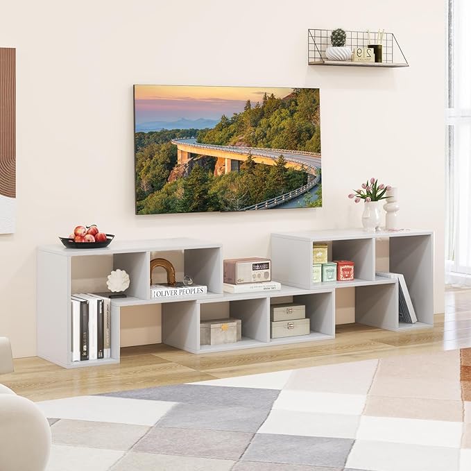 Giantex Free-Combination TV Stand for Bedroom - Entertainment Center for 50 55 60 65 Inch TV, 3-Piece Media Console Table with Storage Cubes, Deformable Open Storage Bookcase Shelf (White)