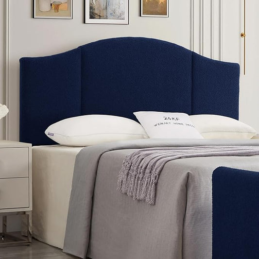 24KF Middle Century Upholstered Foldable Headboard, Modern Boucle Teddy Fabric Queen/Full Headboard 6033-Q-Navy