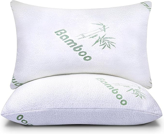 Memory Foam Pillows Queen Size Set of 2 - Cooling Bed Pillows for Sleeping - Back, Stomach, Side Sleeper Soft, Comfy Cool Shredded - 2 Pack, Rayon Derived from Bamboo