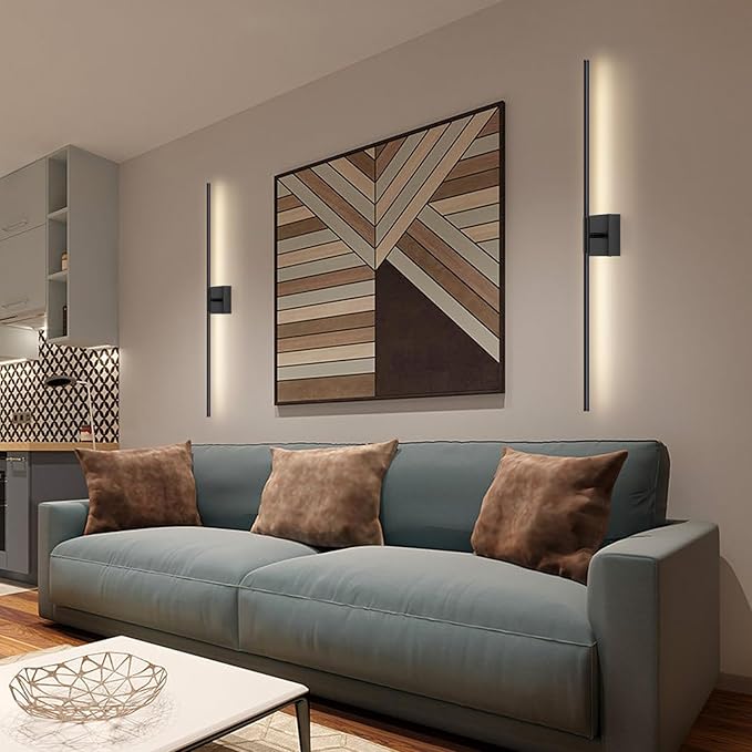 Battery Operated Wall Sconce Set of Two with Remote Control, 3000K-6000K Dimmable Black Wall Lights, Timable LED Wireless Wall Sconces, 350° Ratate for Bathroom, Living Room, Hallway 39.4 Inch