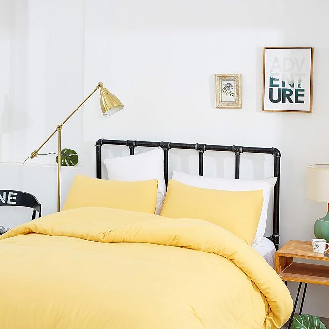 CLOTHKNOW Yellow Twin/Twin XL Comforter Set 3Pcs Light Yellow Bedding Comforter Sets Soft Cozy Bed Comforter Women Men Bedding Sets